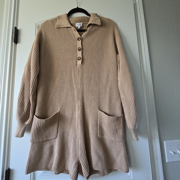 Le Lis Ribbed Knit Sweater Romper Collared Button Front Cozy Neutral Coastal Sm - Picture 3 of 11